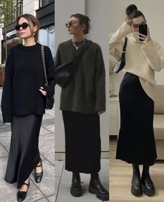 Skirt Fall 2023, Layered Silk Dress Outfit, Black Velvet Skirt Outfit Fall, Winter Bridal Luncheon Outfit, Fall Minimalist Outfit 2023, Sweaters Over Collared Shirts, Chic Autumn Outfits Classy, Vagabond Tara Boot Outfit, Maxi Velvet Skirt Outfit