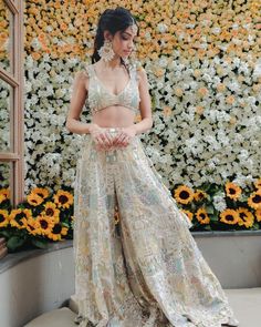 Off white georgette embroidered choli and sharara Does not include dupatta. Mehndi Outfit, Mehndi Outfits, Haldi Outfits, Mumbai Wedding, Sangeet Outfit, Payal Singhal, Mehendi Outfits, Diwali Outfits, Indian Dresses Traditional