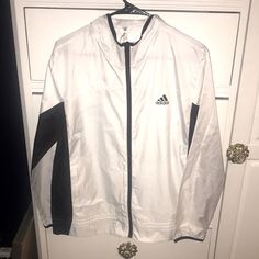 Brand New With Tags Had The Ability To Be Wind And Rain Resistant Size Medium Retails For $60 White Windbreaker For Workwear In Winter, White Winter Windbreaker For Work, White Adidas Hooded Windbreaker, White Adidas Windbreaker For Spring, White Hooded Adidas Windbreaker, White Adidas Windbreaker For Winter, Adidas White Windbreaker For Winter, White Adidas Windbreaker For Fall, Adidas White Windbreaker For Fall