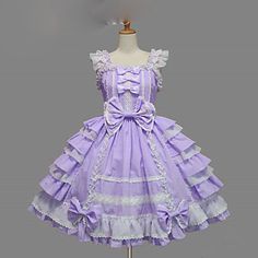 One-Piece/Dress Gothic Lolita Lace-up Princess Cosplay Lolita Dress Blue Purple Yellow Solid Bowknot Cap Short Sleeve Short / MiniTuxedo Gaun Abad Pertengahan, Lolita Outfits, Style Kawaii, Princess Skirt, Kawaii Dress, Sweet Lolita, Cosplay Dress, 가을 패션, Sweet Dress