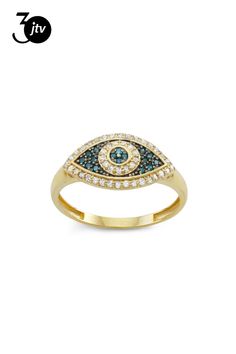 0.30ctw round white and blue diamond, 10k yellow gold evil eye cluster ring. Measures approximately 5/8"L x 3/8"W and is not sizeable. Blue Eye Ring, Evil Eye Ring Gold, Diamond Evil Eye, Evil Eye Ring, Diamond Guide, Dope Jewelry, Eye Ring, Fabulous Jewelry, Evil Eye Jewelry