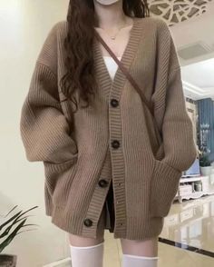 Baggy Cardigan, Drop Shoulder Cardigan, Cardigan Casual, Winter Vest, Brown Cardigan, Cardigan Sweater Coat, Pullover Outfit, Áo Len Cardigan, Winter Cardigan