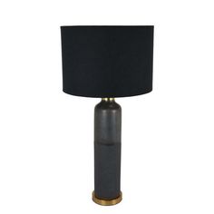 a table lamp with a black shade on it