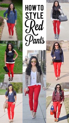 Red Jegging Outfit, Red Jeans Outfit Fall, Red Pants Gray Top Outfit, How To Dress Red Pants, Orange Red Pants Outfit, Red Pants Outfit Fall, Outfits With Red Pants Work, Red Ankle Pants Outfit, Red Capris Outfit