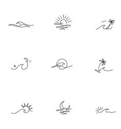 the different types of sun and water icons are shown in this drawing technique, which is easy to draw