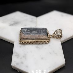 Natural Picasso Marble Pendant in Solid Vermeil | Cabochon Cut | Bezel