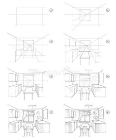 step by step instructions on how to draw a kitchen with cabinets and cupboards royalty illustration