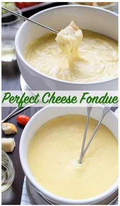 two pictures showing how to make perfect cheese fondue