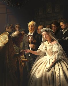 a painting of a bride and groom with other people