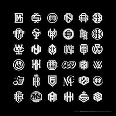 various logos and symbols are shown in white on black