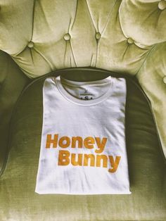 $40 Gold Screen Print Graphic Tee Tops, Gold Screen Print Graphic Tee, Gold Graphic Tee With Screen Print, Spring Gold Graphic Print T-shirt, Bunny Vintage, Honey Bunny, Vintage Inspired Jewelry, Jewellery Accessories, Short Sleeve Shirt