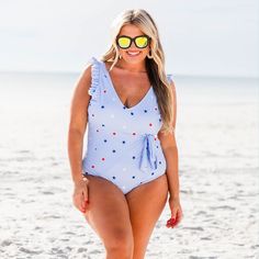 fb-feed Blue One-piece Swimwear With Upf 50+, Star Print Swimwear For Beach Season Vacation, Star Print Swimwear For Pool In Summer, Star Print Swimwear For Poolside Summer, Fitted Star Print Swimwear For Beach Season, Fitted Star Print Swimwear For Vacation, Swimsuit Blue, Blue Swimsuit, Star Pattern