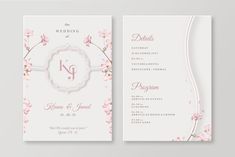 two wedding cards with pink flowers on them