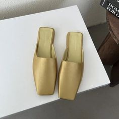 LBSFY - Square Toe Mules Slippers Women 2024 Spring New Golden Fashion Slip On Shoes Ladies OL Flat Heel Outdoor Sandal Slides Mujer Mules Slippers, Golden Fashion, Sandal Slides, Outdoor Sandals, Slippers Women, Womens Slippers, On Shoes, Slip On Shoes, Slides