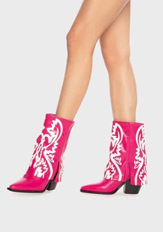 five Spring Mid-calf Boots For Rodeo, Mid-calf Boots For Rodeo In Spring, Western Style Pink Mid-calf Boots For Spring, Western Style Pink Mid-calf Boots, Pink Fitted Western Mid-calf Boots, Spring Mid-calf Boots With Stacked Heel, Western Style Fitted Pink Mid-calf Boots, Western Pink Heeled Boots For Spring, Pink Pointed Toe Mid-calf Boots For Spring