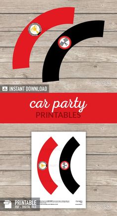 car party printables for cars and trucks on wooden planks with text that reads instant