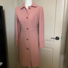 Brand New Fitted Business Outerwear For Spring, Classic Pink Outerwear For Work, Pink Fitted Business Outerwear, Pink Fitted Outerwear For Business, Fitted Pink Outerwear For Business, Fitted Pink Pea Coat For Work, Charlotte York, York Aesthetic, Brown And Grey