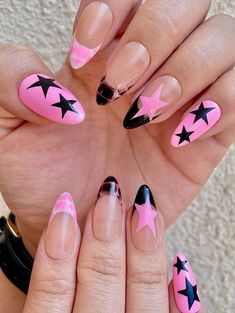 ⭐Hello, gorgeous   Welcome to my shop! I hope you find the perfect style that suits you. 💥Materials:💥  I use only high-quality materials to create durable and luxurious press-on nails that you can trust.   Here's how long they'll last:   - 1-2 days with adhesive tabs (included in the set)   - 2-3 weeks with nail glue   Plus, all nails are reusable if you care for them properly. Instructions are included with each set. 💥Sizes:💥 - **XS 14mm, 11mm, 12mm, 10mm, 8mm   - **S 15mm, 12mm, 13mm, 11mm Hannah Montana Inspired Nails, Punk Rock Nails Designs, P!nk Nails, Pink Pony Club Nails, Light Pink And Black Nails, Alt Nails Designs, Black And Hot Pink Nails, Hot Pink And Black Nails, Pink Y2k Nails