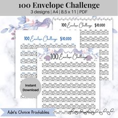 the free printable 100 envelope challenge is available for $ 1, 000 and includes 3 designs