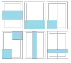 four different sections of blue and white paper, with the same section being cut out