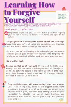 a pink poster with the words learning how to forgive yourself