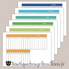 four blank calendars with different times and numbers on the front, one for each month