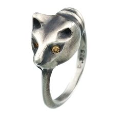 Silver Ring - Oxidized sterling silver with cognac diamonds. Hand carved from wax and hand cast in 100 percent recycled sterling silver. Diamonds are guaranteed conflict free. Made in a limited edition of 30 accompanied with a certificate of authenticity. Available in all sizes 6 through 10. Silver Cat Ring, Cognac Diamonds, Sterling Silver Cat, Cat Ring, Meditation Rings, Pearl Diamond, Eco Fashion, Recycled Gold, Recycled Sterling Silver