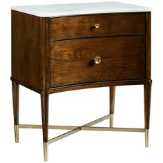 a wooden cabinet with two drawers on one side and a marble top in the other