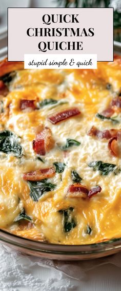 Image for Quick Christmas Quiche Cheesy Quiche Recipe, Large Quiche Recipe, Quick Quiche Recipes Crustless, Christmas Quiche Recipes Easy, Christmas Brunch Egg Casserole, Quiche Casserole Recipes, Christmas Breakfast Quiche, Christmas Egg Casserole, Simple Quiche Recipes