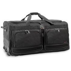 Transport your belongings with style and ease in this 33" Rolling Duffel from J World. It features a full-size, U-shaped zipper opening; zippered exterior pockets; a self-fabric grip handle with hook-and-loop closure; a recessed, 3-stage locking handle, a side-grip handle and 3 soft, quiet wheels for stable motion. If the item details above aren?t accurate or complete, we want to know about it. Report incorrect product info. Color: black. Gender: unisex. Age Group: young adult. Pattern: Solid. Black Duffel Bag, Rolling Duffle Bag, Rolling Backpack, Luggage Brands, Easy Packing, Classic Backpack, Pocket Top, Pull Handle, Online Bags