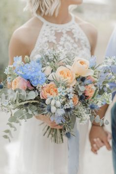 Stunning Pastel Wedding Bouquet for Bride Dusty Wedding Flowers, Spring Pastel Wedding Color Schemes, Blue Spring Wedding Colors, Light Airy Wedding, Pastel Wedding Bouquet, Pastel Blue Wedding, Ivy Wedding, Airy Wedding Photography, Bouquet For Bride