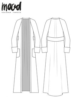 the front and back view of a long coat