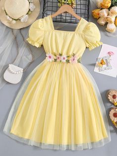 Dresses For 11 Year Girl, ကလေးဂါဝန် ဒီဇိုင်း, Kids Dress Design, Girls Dress Design, Yellow Frock, Kid Dresses, Simple Frock Design, Yellow Clothes