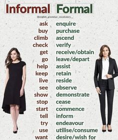 two women in business attire standing next to each other with the words formal on them