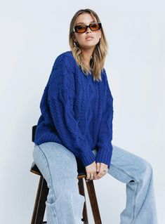 Anaya Oversized Sweater Monday Blues Fleece Dress, Monday Blues, Oversized Knitted Sweaters, Sweatshirt Set, Outerwear Outfit, Loungewear Sets, Blue Sweater, Casual Tank Tops, Tops Fall