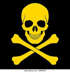 a yellow skull and crossbones on a black background stock photo, image, illustration