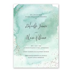 the mint green and gold watercolor wedding card