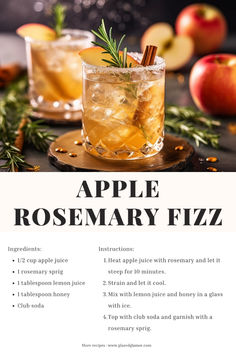 an apple rosemary fizz recipe is shown