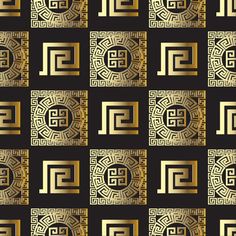 a gold and black background with an intricate design