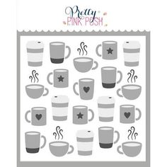 coffee mugs and stars stickers on a white background