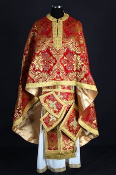 Greek priest's vestments,jacquard metallic brocade fabric. Made in Greece Stole can be also made in colors of brocade you can see on pictures. Provide the following sizing with your order: 1) YOUR HEIGHT 2) CHEST SIZE 3) SHOULDERS MEASUREMENT ACROSS THE BACK 4) WAIST SIZE Please allow me 3-4 weeks to complete your order. For more informations please do not hesitate contact me. Thank you God Bless You Gold Brocade Sets For Traditional Ceremonies, Traditional Brocade Chasuble For Ceremonial Use, Traditional Brocade Chasuble For Church, Traditional Brocade Chasuble For Ceremonies, Traditional Gold Ceremonial Chasuble, Greek Style, Metallic Fabric, Brocade Fabric, Fabric Samples