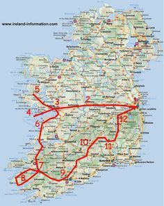 a map of ireland with roads and major cities