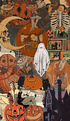 a collage of halloween images with pumpkins, ghost and other things in the background