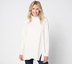 A cold-weather wardrobe staple, this turtleneck swing tunic will keep you warm and cozy while still looking stylish. A high-low hem and side slits provide added flair. From BEAUTIFUL by Lawrence Zarian. High Low Hem, Sweater Fashion, Pearl White, Wardrobe Staples, Warm And Cozy, Cold Weather, High & Low, High Low, Sweaters & Cardigans