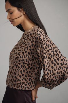 From catwalk to crosswalk, you'll spot these looks everywhere this season. | Balloon-Sleeve Cheetah Sweatshirt by Blue Tassel, Women's, Size: XS, Polyester/Elastane at Anthropologie Oversized Leopard Print Top, Leopard Print Crew Neck Top For Winter, Oversized Leopard Print Tops With Long Sleeves, Leopard Print Long Sleeve Sweater For Spring, Long Sleeve Leopard Print Sweater For Spring, Leopard Print Tops With Relaxed Fit For Fall, Chic Leopard Print Winter Tops, Leopard Print Relaxed Fit Top For Fall, Leopard Print Top With Relaxed Fit For Fall