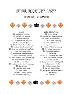 a fall bucket list with pumpkins and leaves