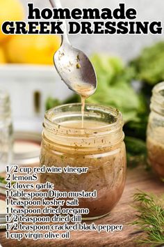 homemade greek dressing recipe in a jar