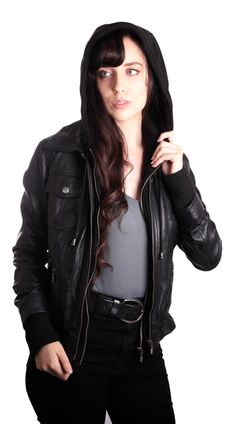 Hooded Bomber Womens Leather Jacket Womens Leather Jacket FADCLOSET Fitted Leather Hooded Jacket With Long Sleeves, Fitted Leather Jacket With Detachable Hood For Fall, Winter Leather Jacket With Double-lined Hood, Fitted Leather Hooded Jacket For Fall, Winter Fitted Biker Jacket With Double-lined Hood, Leather Biker Jacket With Double-lined Hood, Winter Biker Jacket With Double-lined Hood, Fitted Leather Hooded Jacket With Double-lined Hood, Fitted Biker Jacket With Detachable Hood For Winter