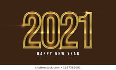 happy new year 2021 with gold numbers and sparkles on a brown background for greeting cards or flyers