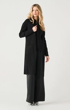 Paula Long Cardigan-Cardigans-Vixen Collection Long Black Sweater, Shady Lady, Romper And Jacket, Black Tape, Longline Cardigan, Open Knit Cardigan, Cardigan Black, Knit Sweatshirt, Sweaters And Jeans